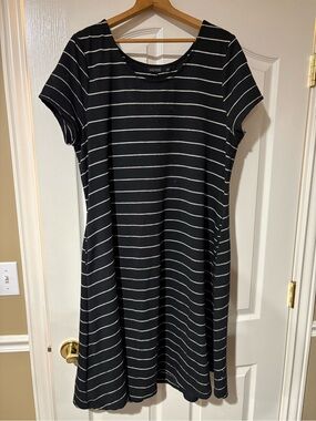 MikaRose Black Striped Short-Sleeve A-Line Dress